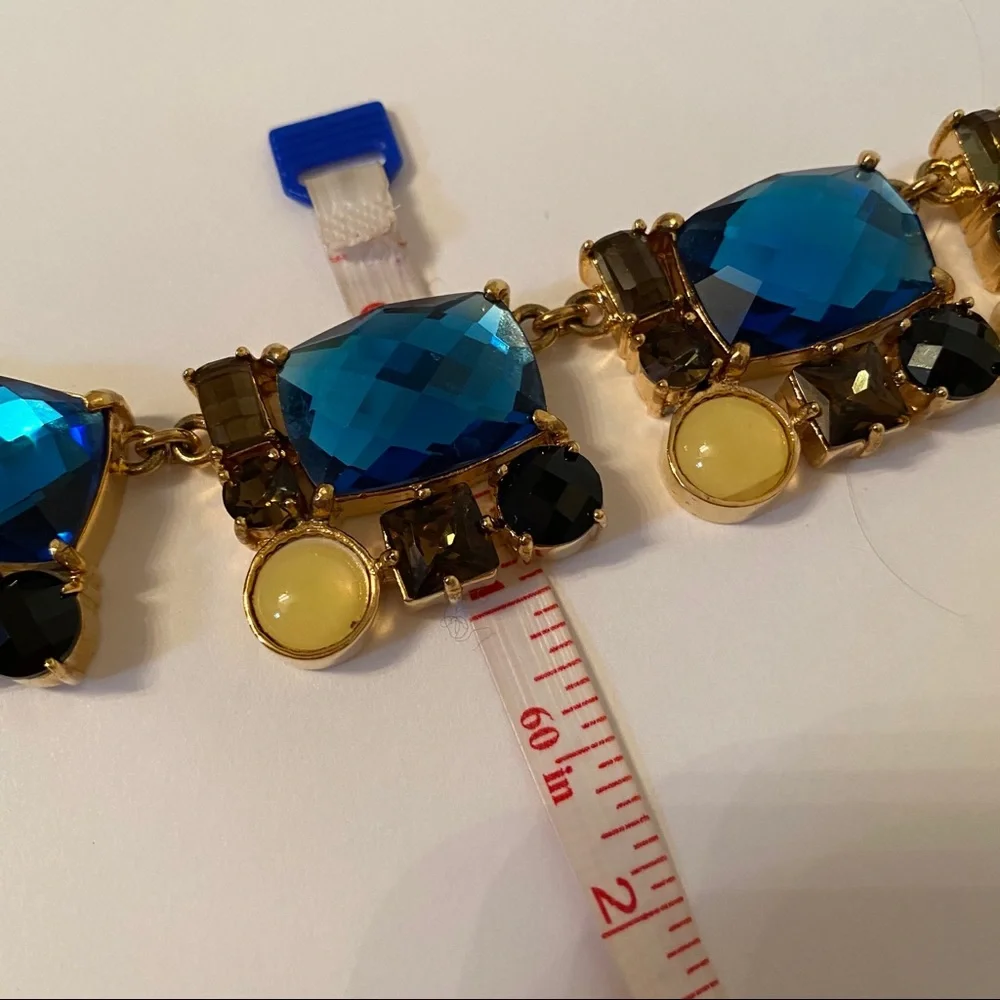 KATE SPADE NECKLACE GOLD STATEMENT BLUE FACETED GEM MEDALLIONS 20”